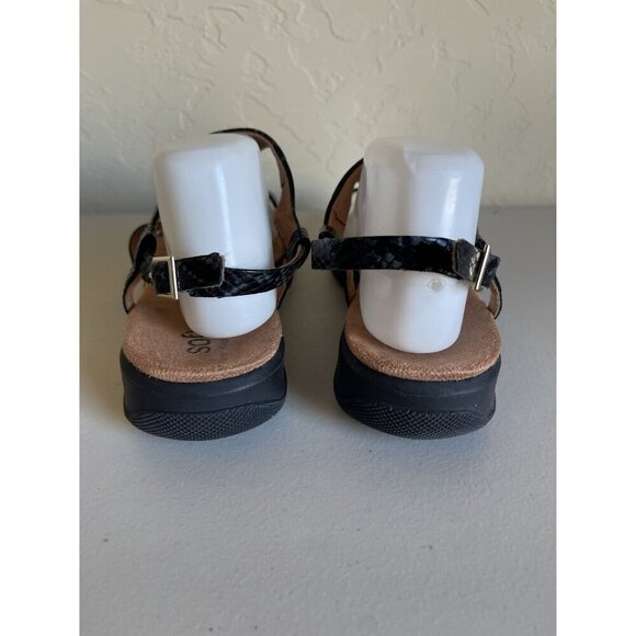 Softwalk Size 9M Black Leather Reptile Print Orthotic Sandals Toe Post Ankle Str - Picture 5 of 7